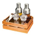 Biradlı GRV-2417 Cam – Çelik Tuzluk Yağlık Takımı, Ahşap Kasalı
